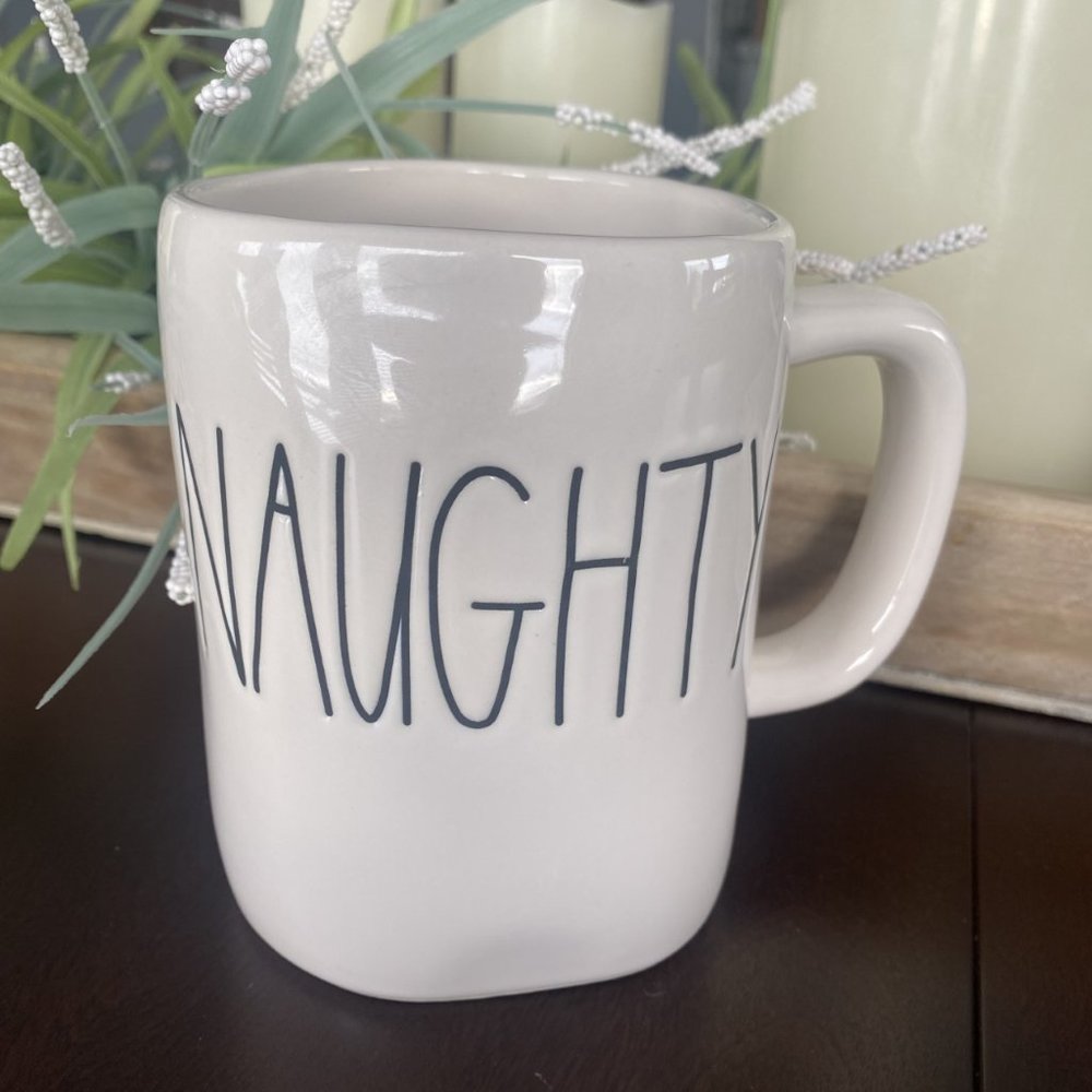 Rae Dunn White Coffee Mug Naughty